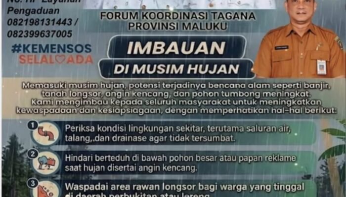 Masuk Musim Hujan, Dinsos Maluku Imbau Warga Waspada Area Rawan Longsor