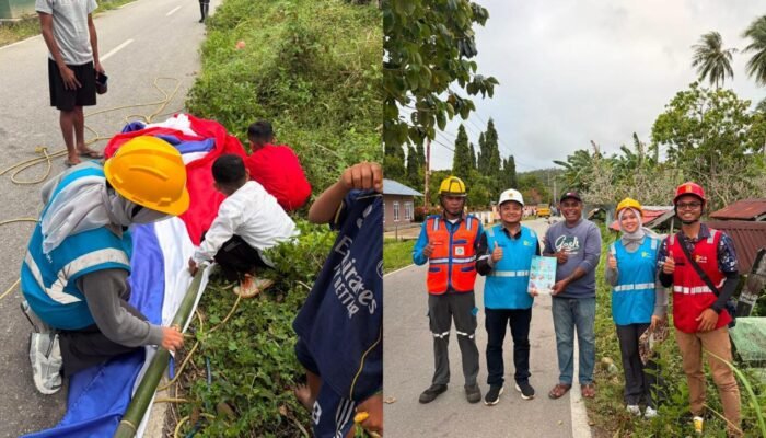 Bendera Piala Dunia Dipasang Dekat Jaringan Listrik, PLN ULP Saumlaki Bergerak Sekaligus Edukasi Warga