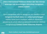 Lagi! Seluruh Penerbangan di Bandara Pattimura Ambon Dibatalkan Akibat Kabut Asap